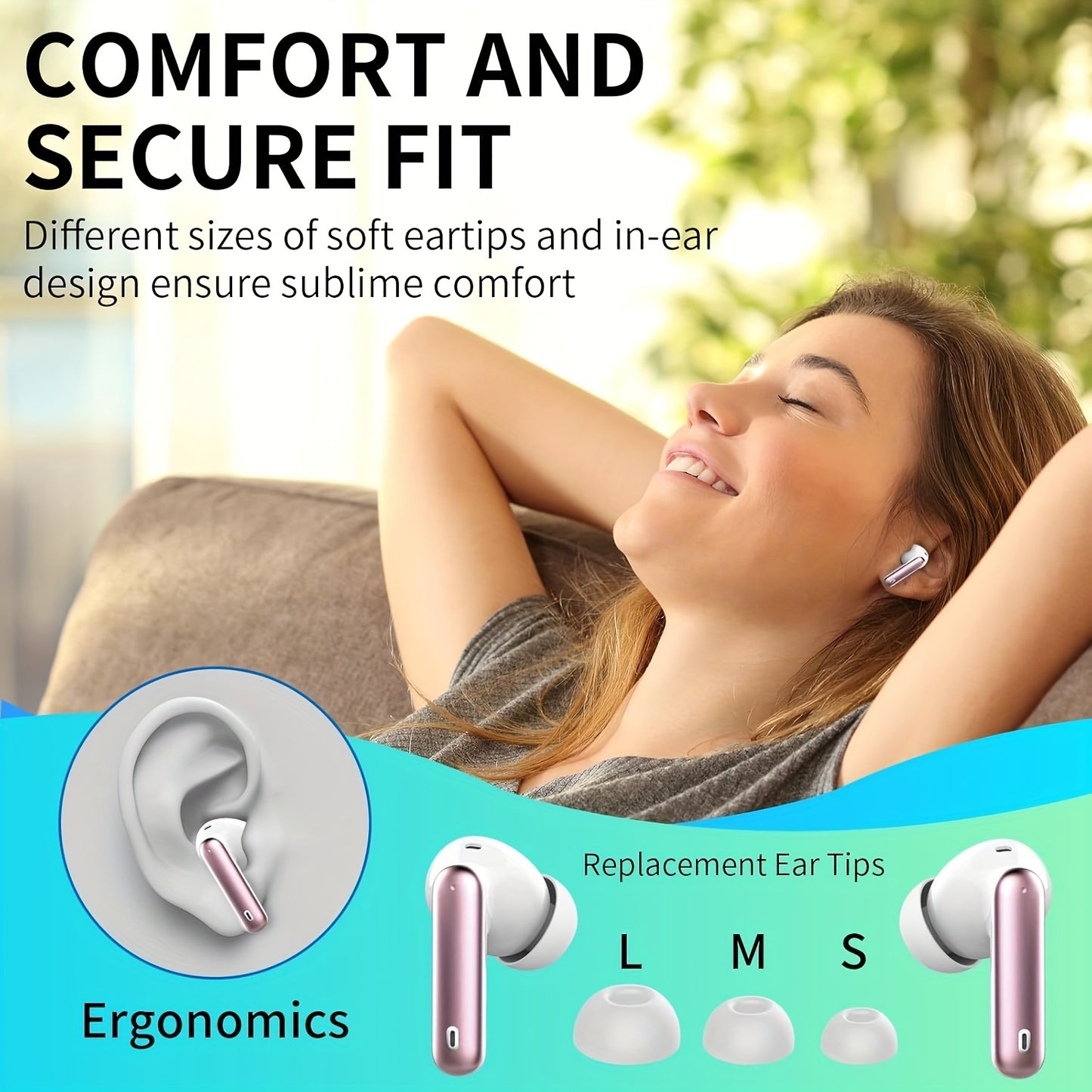 Wireless Earbuds, Wireless 5.3 Headset Bass Stereo, Earbuds with Noise Cancelling Microphone LED Display, In Ear Headphones, 36 Hours Of Playback Time, Suitable for Laptop Pad Mobile Phone Exercise