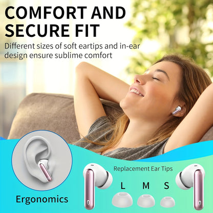 Wireless Earbuds, Wireless 5.3 Headset Bass Stereo, Earbuds with Noise Cancelling Microphone LED Display, In Ear Headphones, 36 Hours Of Playback Time, Suitable for Laptop Pad Mobile Phone Exercise