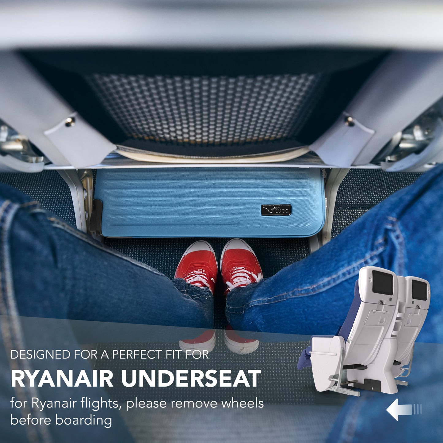 LUGG - Vacay 40cm Suitcase - 40x30x20cm without wheels - Ryanair Compatible - Underseat Size - Hard Shell ABS with Smooth 360° Wheels & Removable Wheels