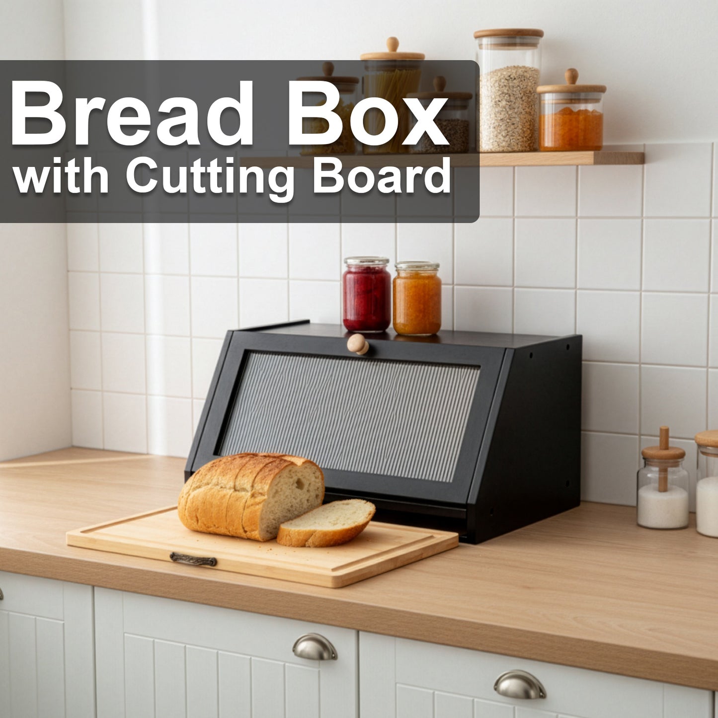 Double Layer Bread Box for Kitchen Counter, 2 Decker Large Wooden Bread Bin, Corner Bread Storage Container with Acrylic Windows, Dry Food Container with Air Vents to Keep Fresh, Self Assembly