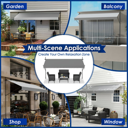 Clamp Awning With Hand Crank Balcony Awning No Drilling Awning Retractable Sun Protection Made Of Polyester UV-Resistant And Height Adjustable Patio Canopy, Dark Grey/Light Grey, 200/250/300/350/400 X 120 Cm
