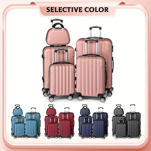 5-Piece ABS Hard Shell Luggage Set with Spinner Wheels – 12 16 20 24 28 Inch Suitcase Set, Lightweight Telescopic Handle, 5 Colours | Free UK Delivery