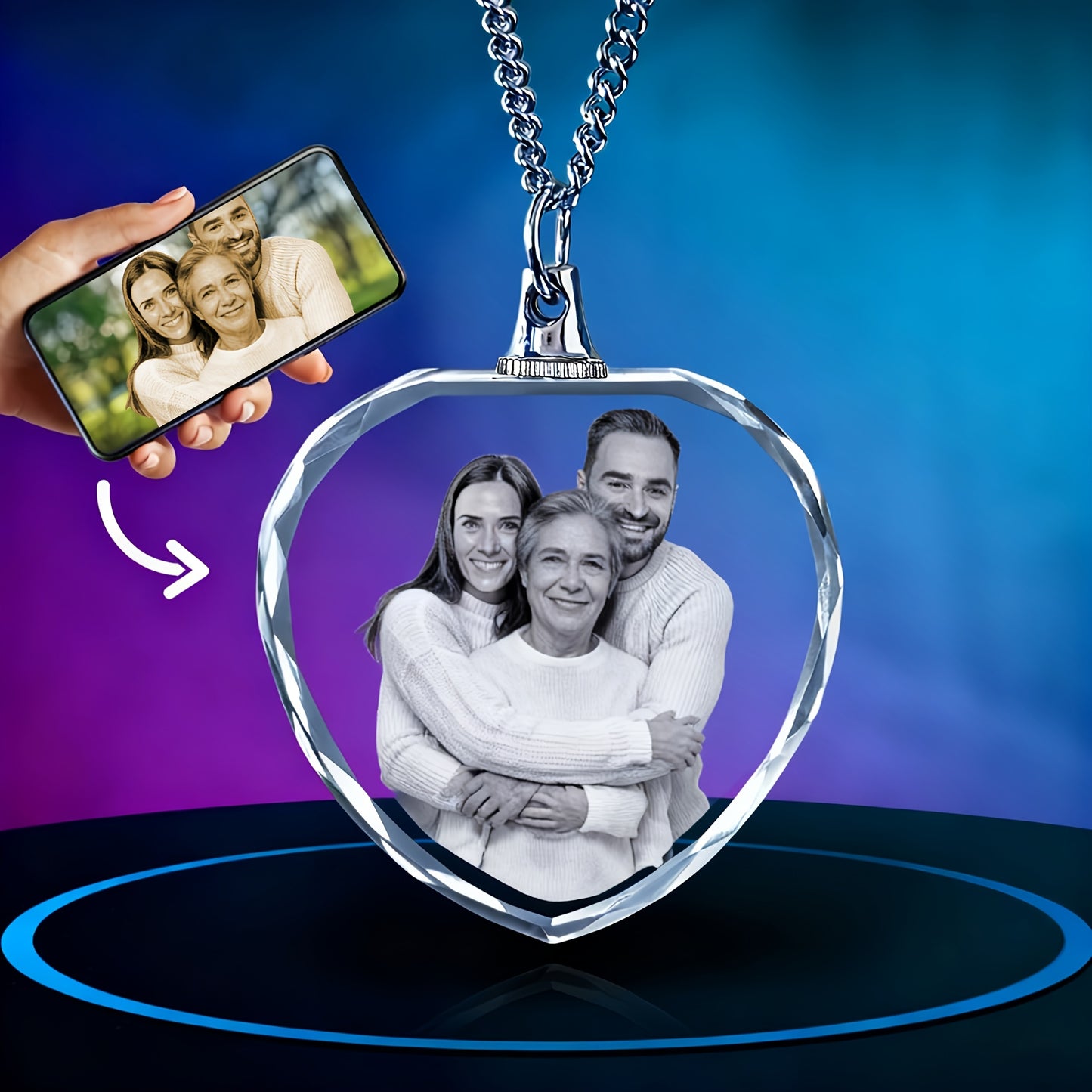 Custom Photo Pendant Necklace - Personalized Image Necklaces with Laser Engraved Picture - Synthetic Stone Fashionable Pendant - Unique Memorial Gift for Family, Love, Thanksgiving, Christmas, Spring Festival