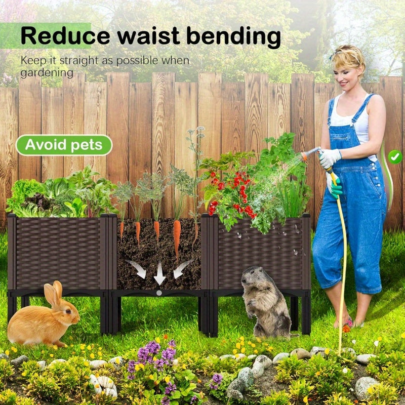 Self-Watering Elevated Raised Garden Bed with Legs - Heavy-Duty PP Plastic Planter Box, Modern Raised Bed for Vegetables, Herbs & Flowers, Lightweight Assembly Outdoor Planter Suitable for Balcony,, Deck