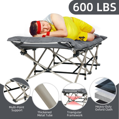 Adults Single Camping Cot with Thick Pad, Folding Camping Cot Oversize Cots for Sleeping Camping Bed Folding Cot for Camping W/Pilllow Mattress for Home Office Nap Beach Travel, 272.16KG (176 * 64CM-Grey)