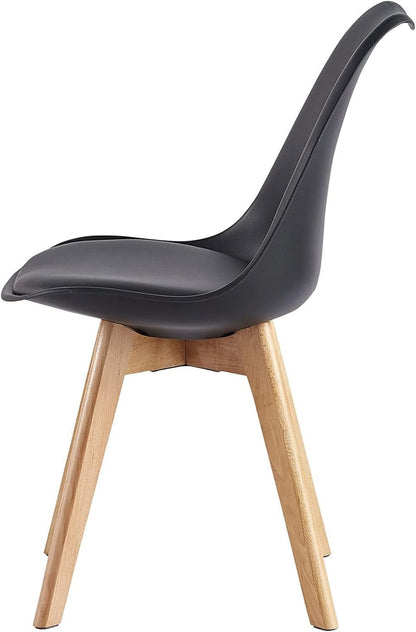 Set of 2 Retro Dining Chairs with Wooden Legs & Cushion Pad – Ergonomic Curved Backrest, Faux Leather Seat, 10 Colours, 120kg Capacity for Home, Office & Lounge
