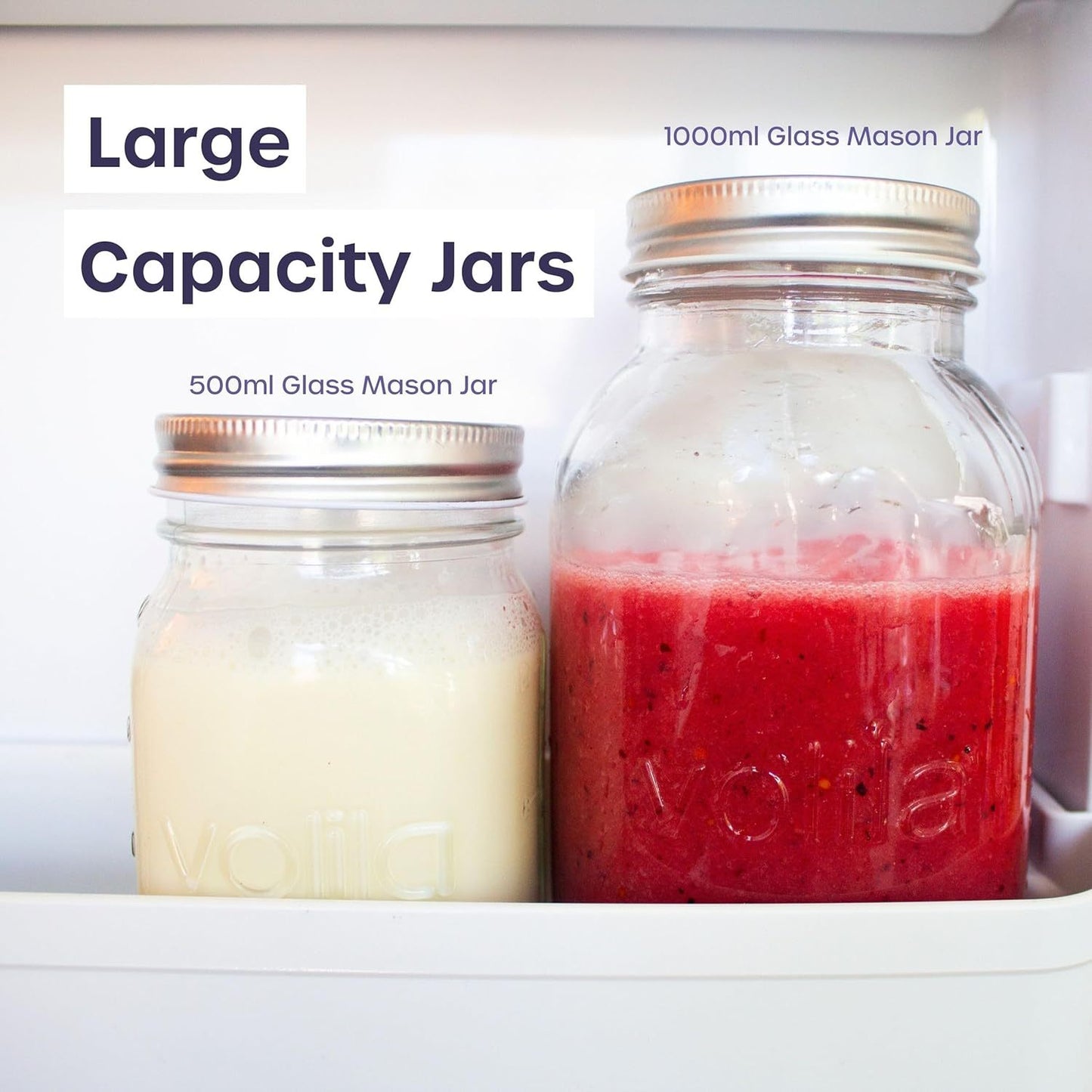 Mason Jars With Lids - 1 Litre Leakproof Glass Jars with Lids. Labels, Pen and Sponge - 12 Pack Large Mason Jar as Preserving Jars, Salad Jars, Overnight Oats Jar, and Pickling Jars