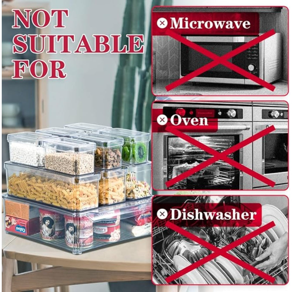10pcs Stackable Kitchen Storage Box Set, Fruit Vegetable Snack Fresh-Keeping Containers with Lids, Transparent Plastic Organizer Boxes (Large: 30*30*9.8cm, Medium: 26.5*9*8.5cm, Small: 12.3*7.5*7cm)