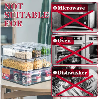 10pcs Stackable Kitchen Storage Box Set, Fruit Vegetable Snack Fresh-Keeping Containers with Lids, Transparent Plastic Organizer Boxes (Large: 30*30*9.8cm, Medium: 26.5*9*8.5cm, Small: 12.3*7.5*7cm)