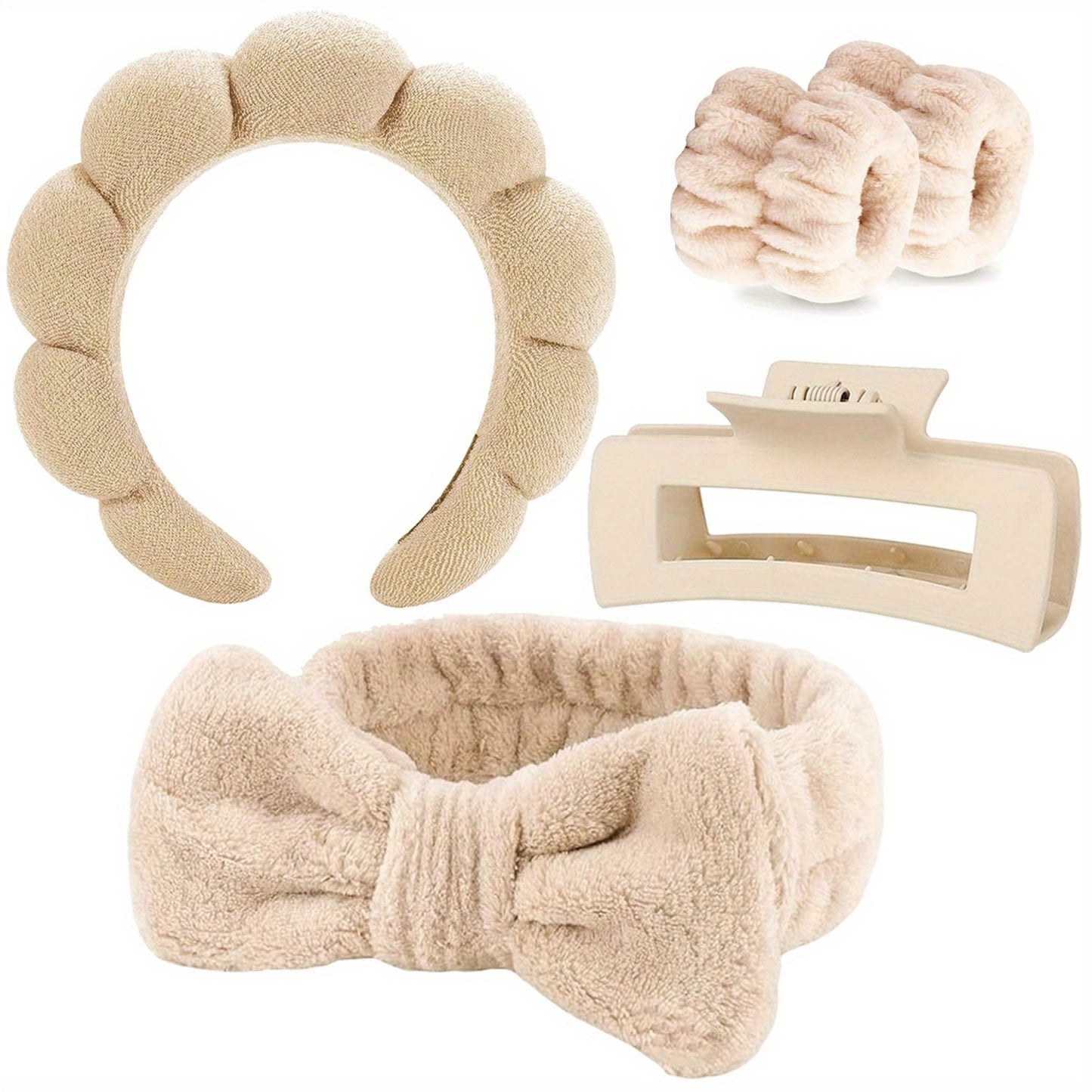 [Spa Headband Set] 5pcs/Set Spa Headband Wristband Set with Hair Claw Clips Skincare Headbands for Washing Face Skin Care Puffy Makeup Headband Wrist Bands Preppy Teen Girl Gifts Cute Trendy Stuff Hair Accessories for Women