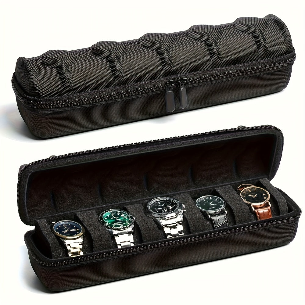 Single Piece 5-Compartment for Watch Storage Solution, Featuring a Cushioned Divider And Handle, Flip-Top Lid, Robust Travel Case, Scratch-Proof Design, Suitable for All Genders, Versatile for Home And Travel Use, Protective Cushioning