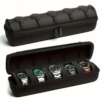 Single Piece 5-Compartment for Watch Storage Solution, Featuring a Cushioned Divider And Handle, Flip-Top Lid, Robust Travel Case, Scratch-Proof Design, Suitable for All Genders, Versatile for Home And Travel Use, Protective Cushioning