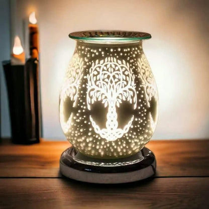 White Satin Tree Of Life Aroma Touch Lamp Wax Tart Warmer and Oil Burner Fragrance Diffuser