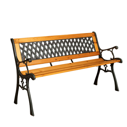 2 Seater Outdoor Wooden Cast Iron with Lattice Design Garden Patio Bench