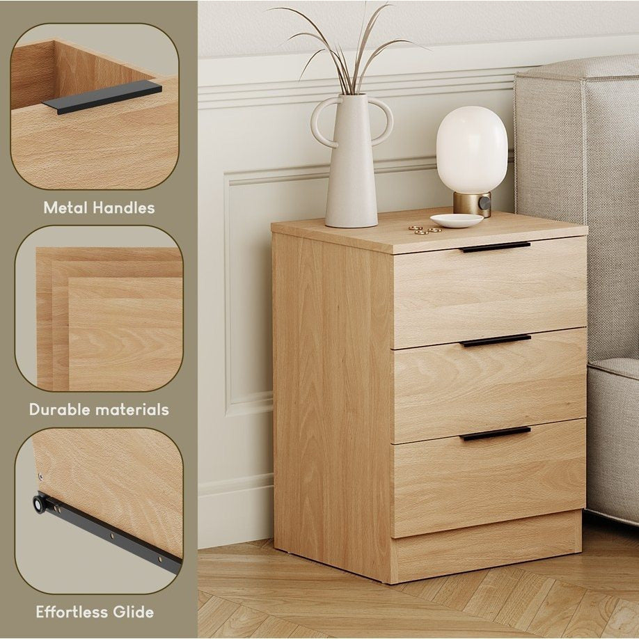 Modern 3 Drawer Bedside Table Chest of Drawers Dresser Nightstand Space Saving Storage Organizer Bedroom Furniture