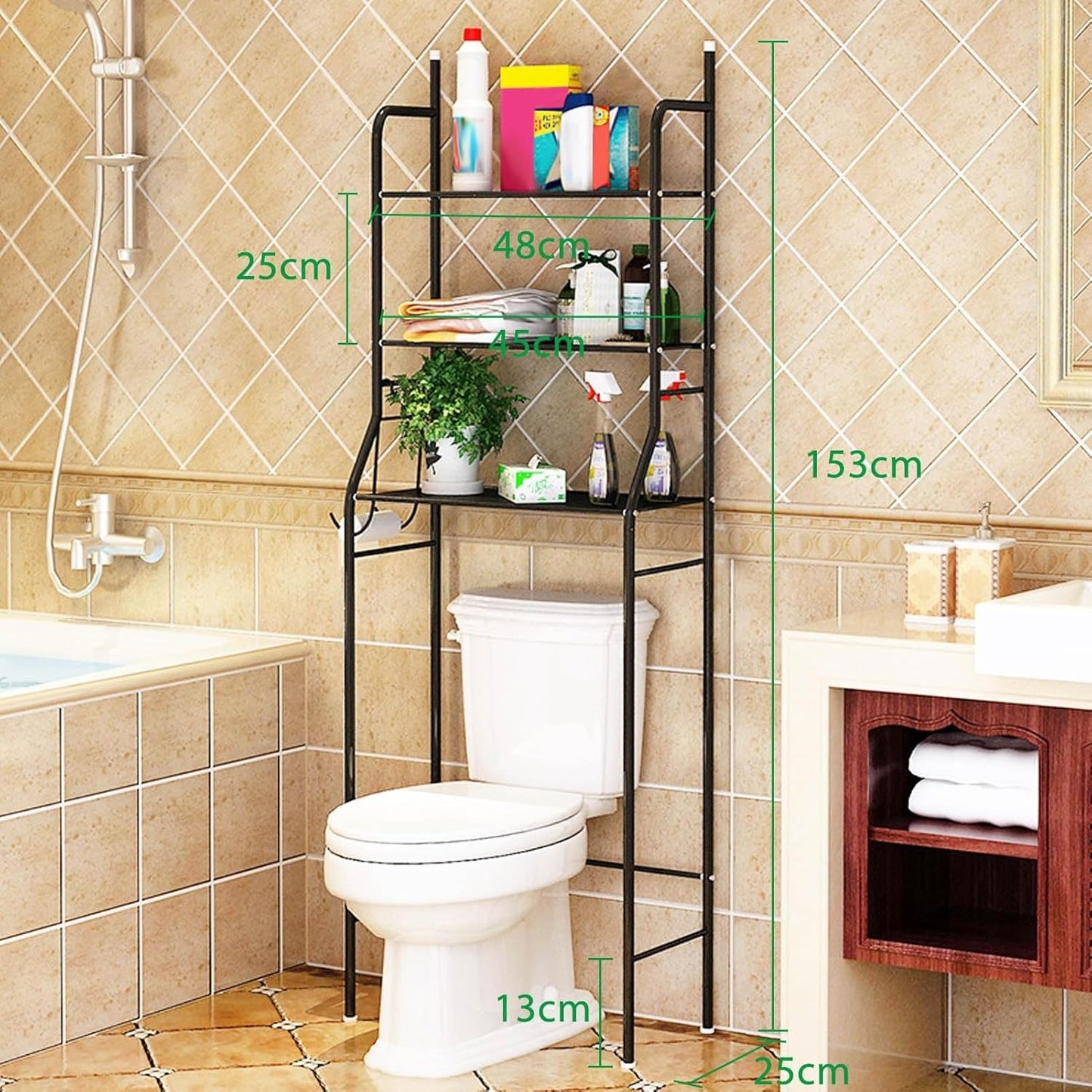 3 Tier Over Toilet Storage Rack Bathroom Laundry Washing Machine Shelf Organizer