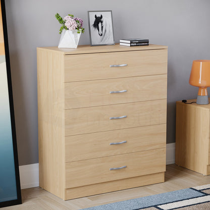Chest of Drawers 5 Drawer Dresser with Metal Handles & Anti-Bowing Support, Bedroom Storage Furniture in White, Black, Grey & Pine – Spacious & Sturdy