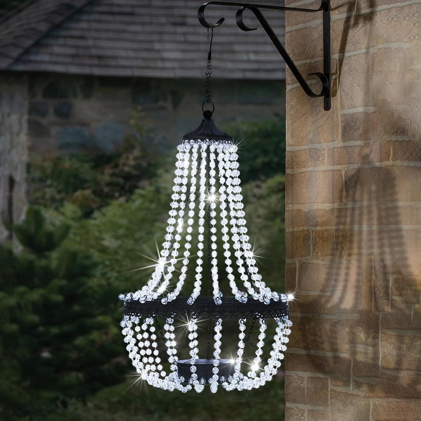 Taylor & Brown 28" Tall Hanging Solar Powered Acrylic Crystal Chandelier Light Lantern Modern Outdoor Garden Meadow with 30 Cool White LED Lights for Yard, Patio and Gazebo Decorations