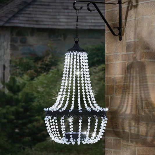 Taylor & Brown 28" Tall Hanging Solar Powered Acrylic Crystal Chandelier Light Lantern Modern Outdoor Garden Meadow with 30 Cool White LED Lights for Yard, Patio and Gazebo Decorations