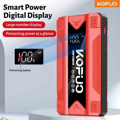 KOPUO Car Battery Jump Starter Portable 3000A: Supports 1.32gal Gas/1.06gal Diesel, with Safe Jumper Cables+Fast Charge+LED Light/SOS, Essential for Camping Trips/Long-Distance Road Trips/Vehicle Breakdowns