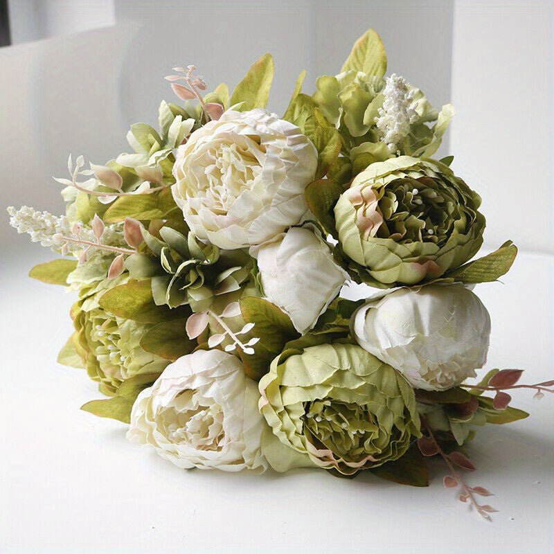 13-Heads Artificial Peony , UV  Fake Plants for Wedding Home Decoration, Indoor Outdoor Hanging Planter, DIY Floral Centerpieces and Home Garden Decor