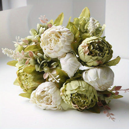 13-Heads Artificial Peony , UV  Fake Plants for Wedding Home Decoration, Indoor Outdoor Hanging Planter, DIY Floral Centerpieces and Home Garden Decor