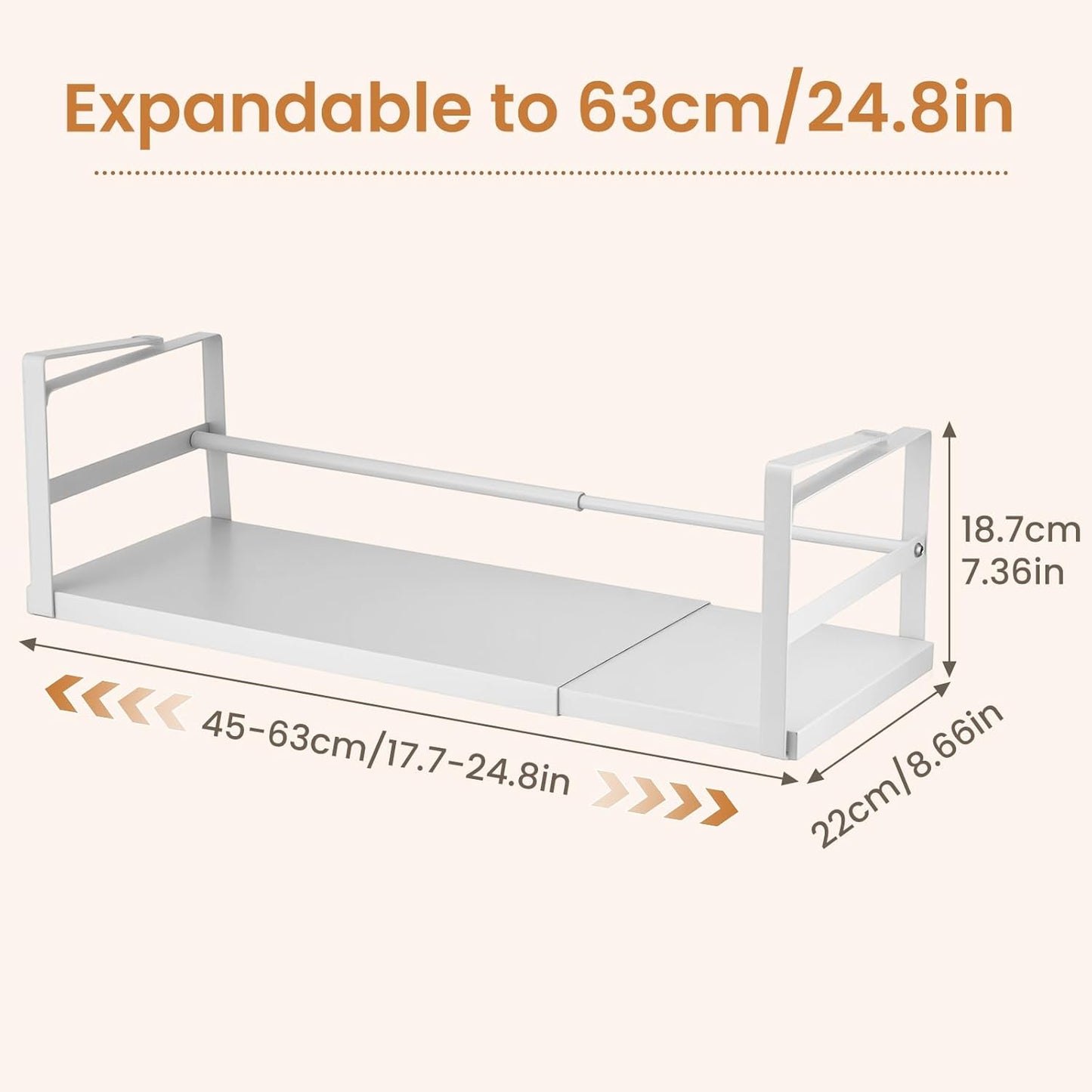 Expandable Under Cabinet Storage Shelf 45–63cm, Adjustable Metal Hanging Organizer Rack for Kitchen, Pantry & Bathroom