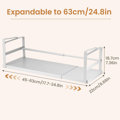 Expandable Under Cabinet Storage Shelf 45–63cm, Adjustable Metal Hanging Organizer Rack for Kitchen, Pantry & Bathroom
