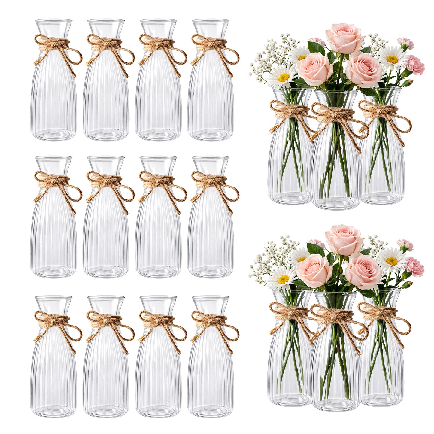 18pcs Set of High-Quality Plastic Vases, Transparent Floral Arrangement Handmade, Suitable for Various Bouquet DIY and Decorative Displays, Holiday and Home Decor Supplies, Ideal for Tabletop Arrangements, Wedding Table Settings