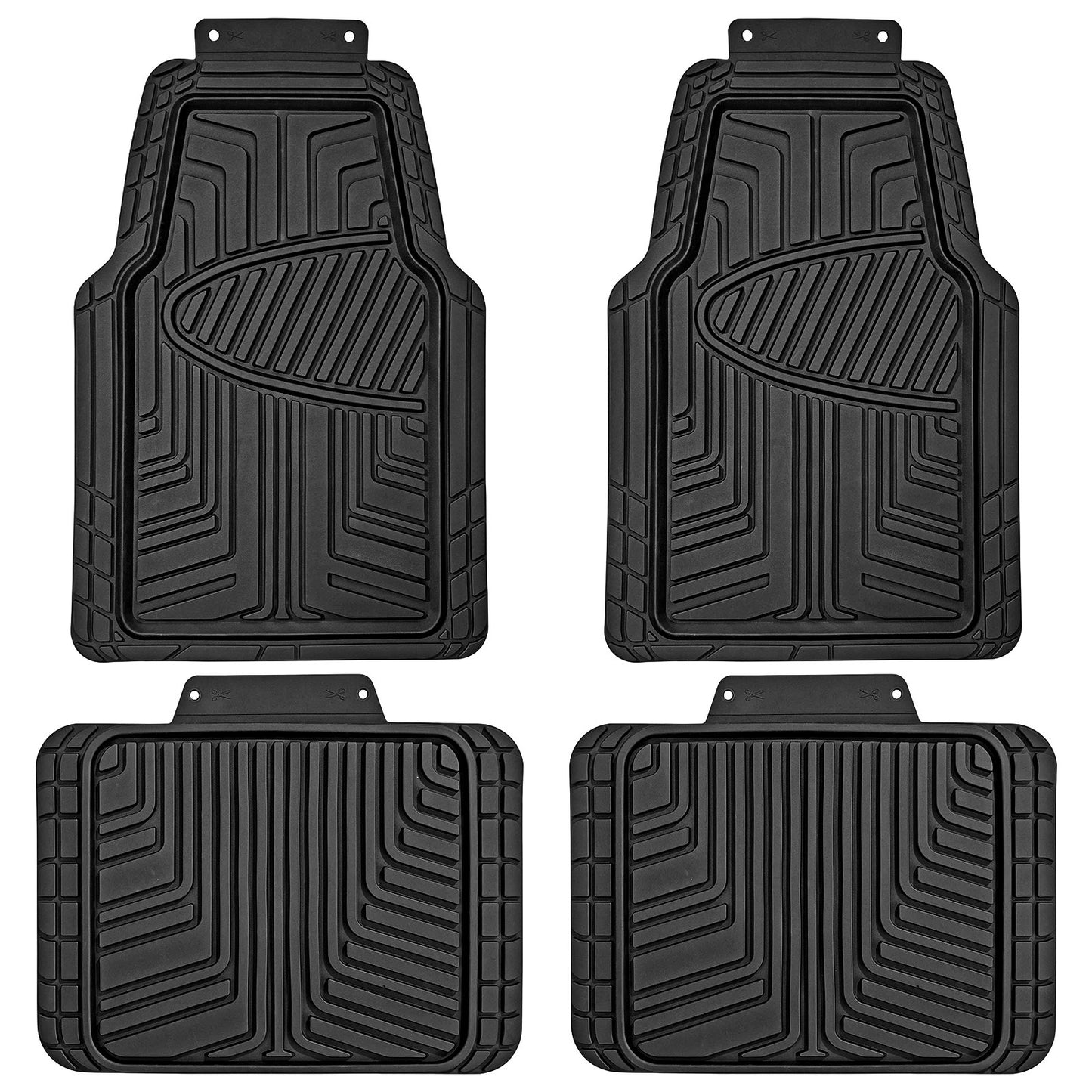 Heavy Duty Rubber Car Mats 4 Piece Set | Universal Non Slip Floor Mats | Cut to Fit All Weather Mats for Cars, Vans, SUVs & Trucks