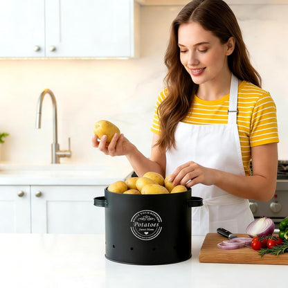 Retro Canister Set of 3 – Potato, Onion, Garlic Storage Containers – Stylish Metal Tins for Kitchen Pantry – Fresh Vegetable Keeper