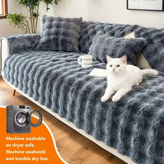 1pc Fashionable Rabbit Like Plush Sofa Cushion, Anti Slip And Wear-resistant, Pet Friendly Sofa Cover, Sofa Protective Cover, Machine Washable, 450-500gsm Polyester Fiber, Compatible with Multiple Sofa Types, Home Decoration