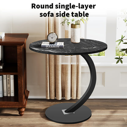 Table And Drawer Storage 1pc Blackstone Round Single-Level Sofa Side Table New Round Sofa Table Durable Density Board Bedroom Multi-Functional Side Table Metal Frame Space Saving Perfect for Living Room Sofa And Bedroom