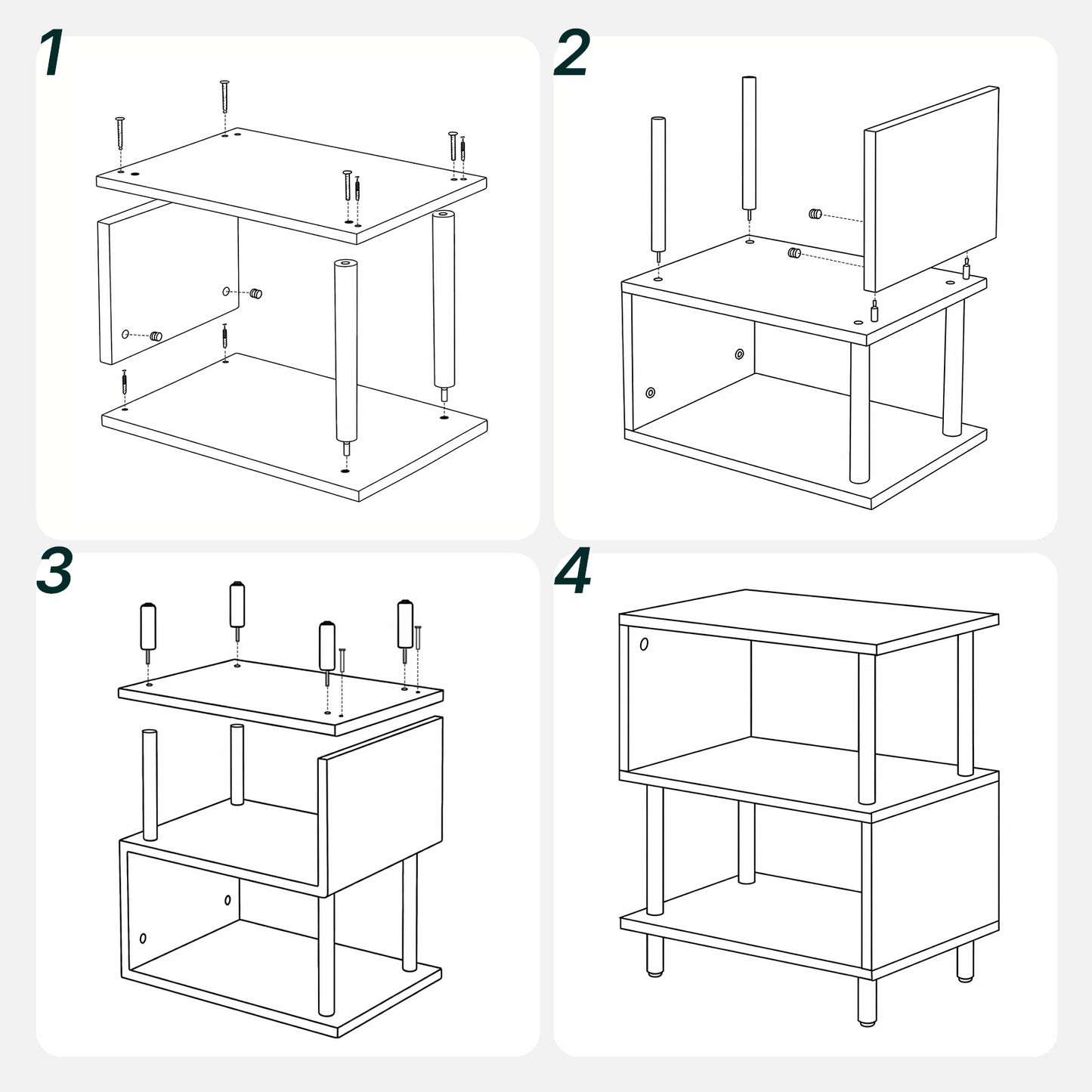 Modern Side Table with Storage - Small End Table/Nightstand, Assembly, -Shaped & Particleboard, Bedside Table for Bedroom/Living Room