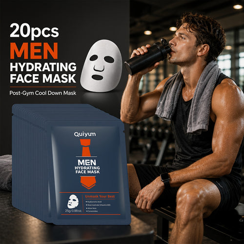 Quiyum Men Hydrating Facial Mask 20 Packs, Infused with Hyaluronic Acid, Niacinamide, Aloe Vera, Deep Moisturizing, for A Radiant Complexion