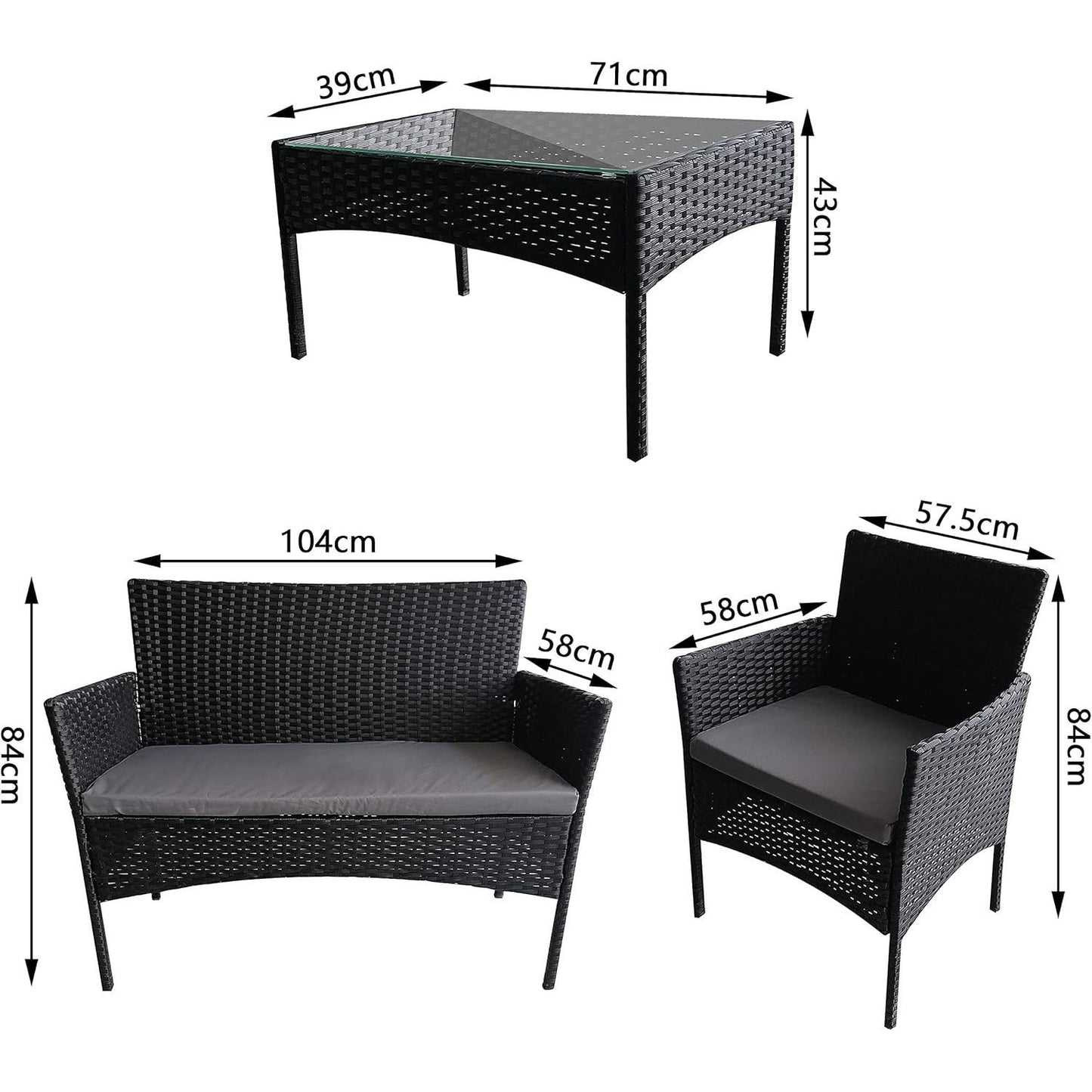 4pcs Rattan Outdoor Garden furniture sofa set with 2x Armchairs 1x Double Sofa & 1 table for indoor & outdoor