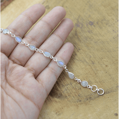 925 Sterling Silver Natural Gemstone Adjustable Bracelet ~ Teardrop Link Bracelet ~ Simple Elegant Jewelry