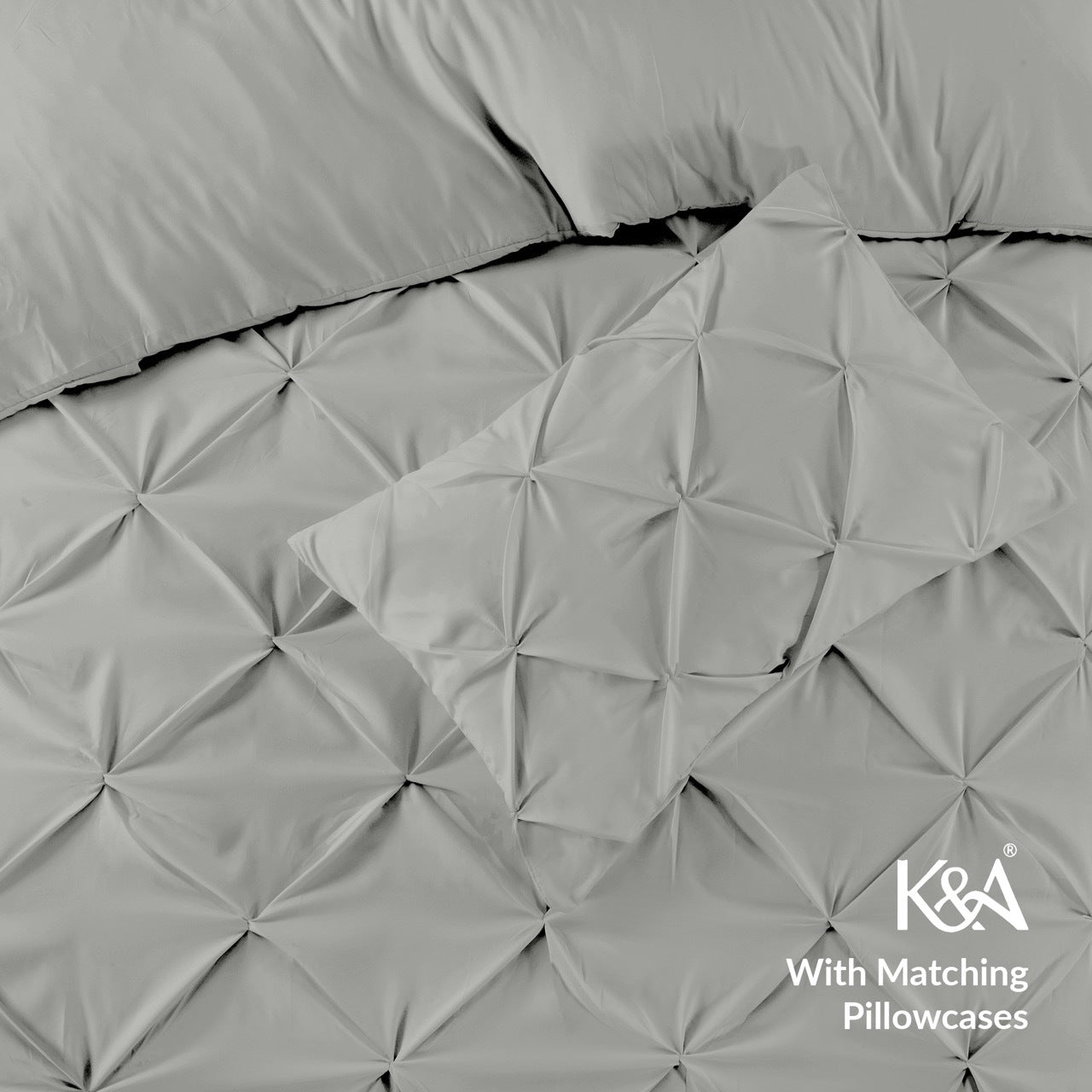 K&A® Pintuck Pinch Pleat Duvet Cover Set with Zipper Closure including Pillowcase – Ultrasoft Brushed Microfiber – Easy Care & Machine Washable