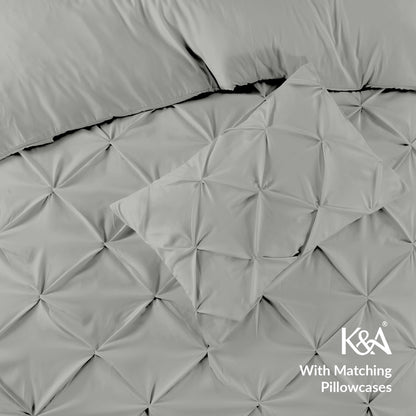 K&A® Pintuck Pinch Pleat Duvet Cover Set with Zipper Closure including Pillowcase – Ultrasoft Brushed Microfiber – Easy Care & Machine Washable