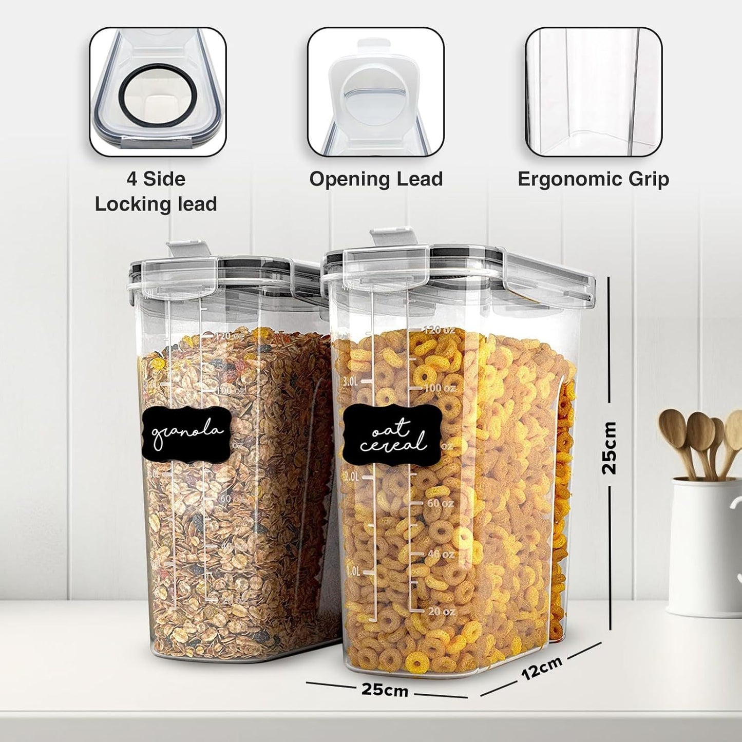 AEX Airtight Food Storage Containers – BPA-Free Plastic Food Storage Containers with 4-Way Lock Lids, Leakproof Dry Food Storage for Cereal, Flour, Sugar & Pasta Stackable Pantry Containers Set Options