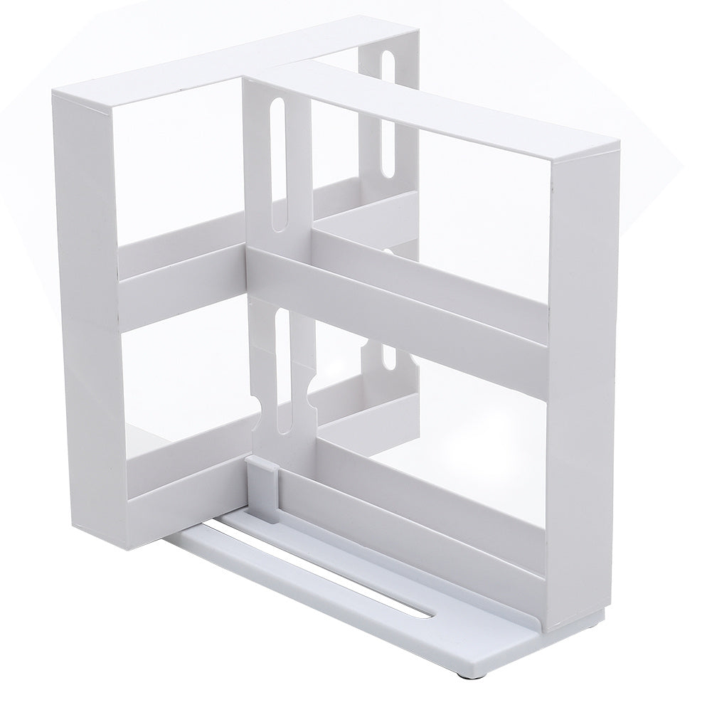 1 piece, double-layer rotating kitchen spice rack, plastic shelf, multi-purpose organizer for kitchen, pull-out cabinet and countertop storage for spice bottles and cans, space saving storage rack, white, size: 28 cm W x 10.2 cm D x 27.5 cm H