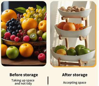 Wooden 3-Tier Fruit and Vegetable Basket with Wooden Legs - Versatile Kitchen Organizer for Fruits, Vegetables, and Iced Food - Perfect for Refrigerator Storage, Fruit Basket for Kitchen