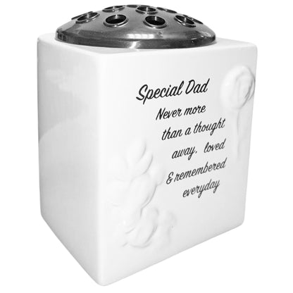 Memorial Rose Bowl with 3D Flowers and Wording Glazed Finish Graveside Vase Ornament - Special Dad