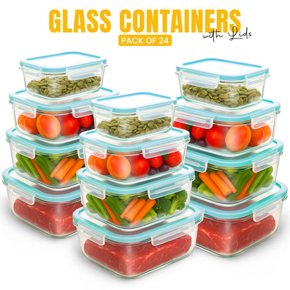 KICHLY Airtight Glass Food Storage Containers with Leakproof Lids – Square Meal Prep Containers with Silicone Seal – Oven, Freezer & Microwave Safe – Stackable Borosilicate Glass with Transparent Clip-Lock Lids