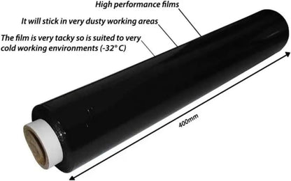Black Pallet Shrink Wrap 3 Rolls 17 Micron 400mm x 250m Heavy Duty Stretch Film for Pallets Packing Moving Warehouse Storage