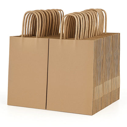 100-Pack Kraft Paper Bags with Handles – Ideal for Gift Wrapping, Parties, Holiday Celebrations & Retail Use