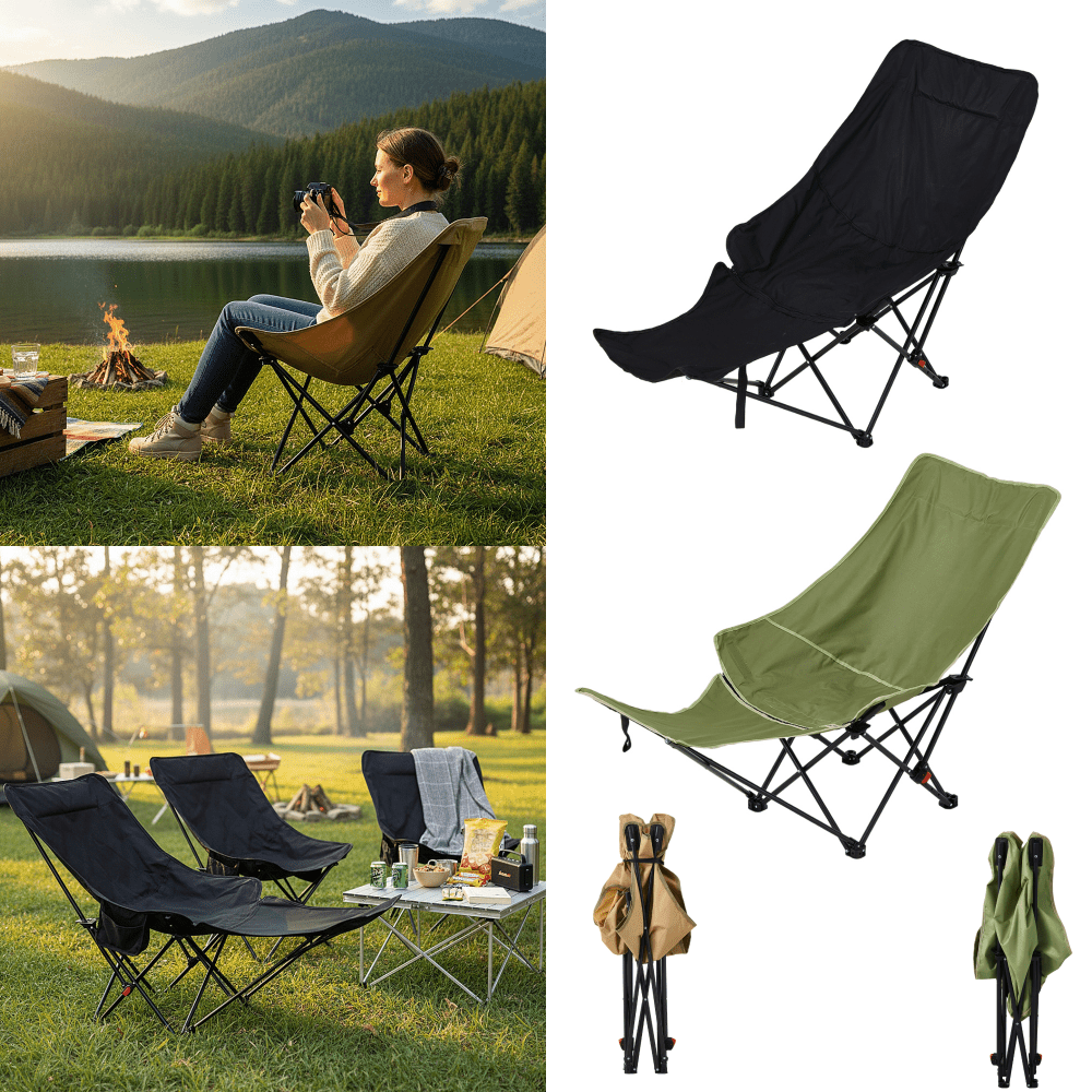 Portable High-Back Moon Chair (Three-Position Adjustment) Seat or Recline, Side Storage Pocket,Foldable Outdoor Chair Camping Picnic Lounger, Midday Rest Fishing Chair, Garden Seat Three Colours Available (Complimentary Storage Bag)