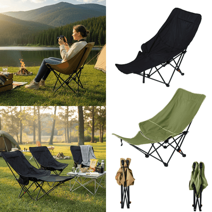 Portable High-Back Moon Chair (Three-Position Adjustment) Seat or Recline, Side Storage Pocket,Foldable Outdoor Chair Camping Picnic Lounger, Midday Rest Fishing Chair, Garden Seat Three Colours Available (Complimentary Storage Bag)