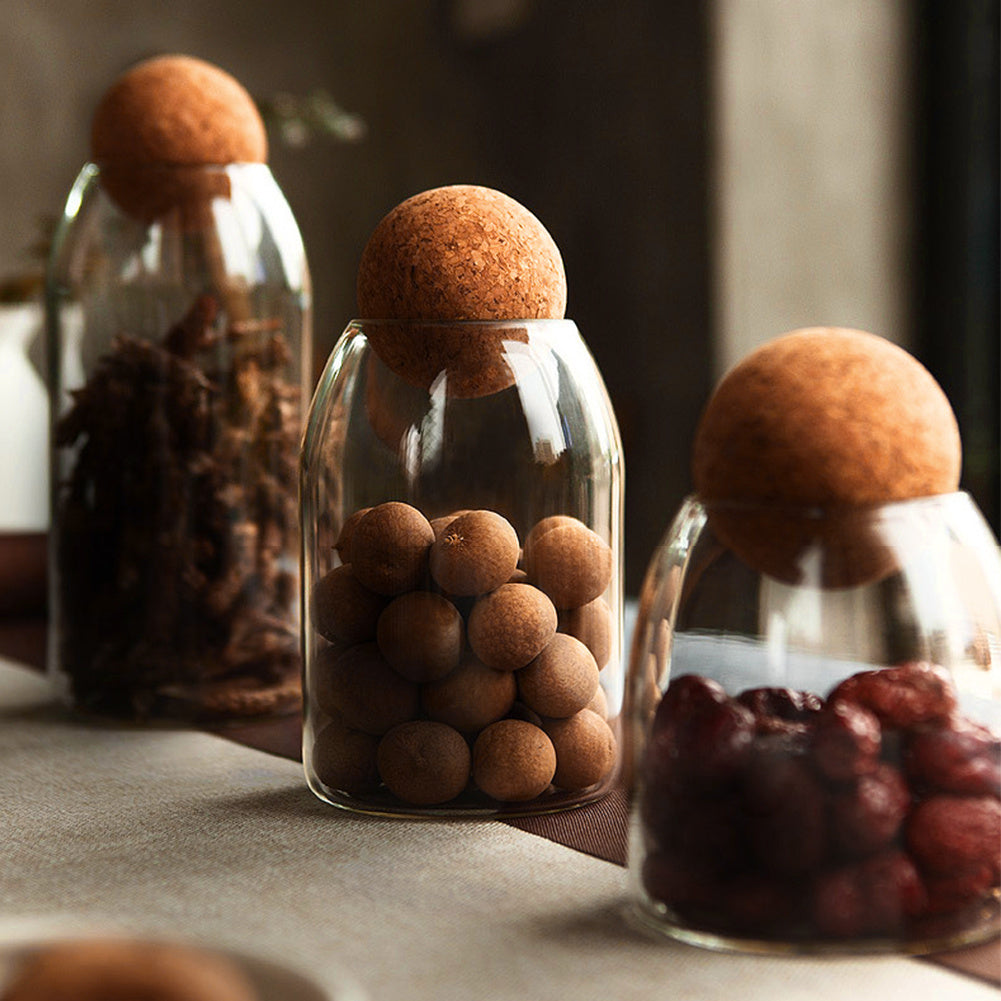 3pcs Glass Food Storage Canister, 500ML & 800ML & 1000ML Airtight Sealed Container Canister, Clear Glass Storage Jar, with Cork Lid, for Spices, Sugar, Coffee, Biscuits, Candies