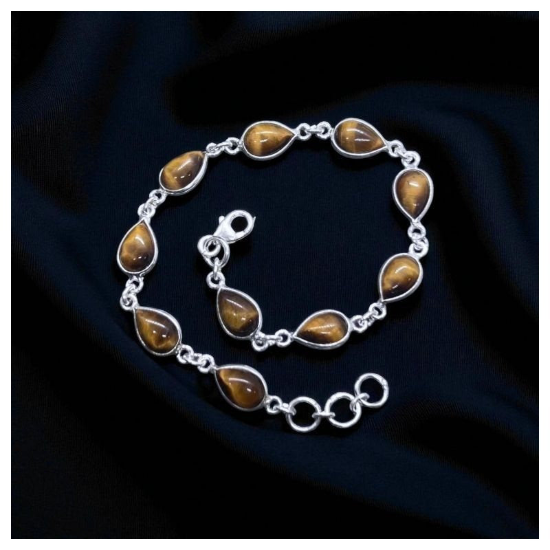 925 Sterling Silver Natural Gemstone Adjustable Bracelet ~ Teardrop Link Bracelet ~ Simple Elegant Jewelry